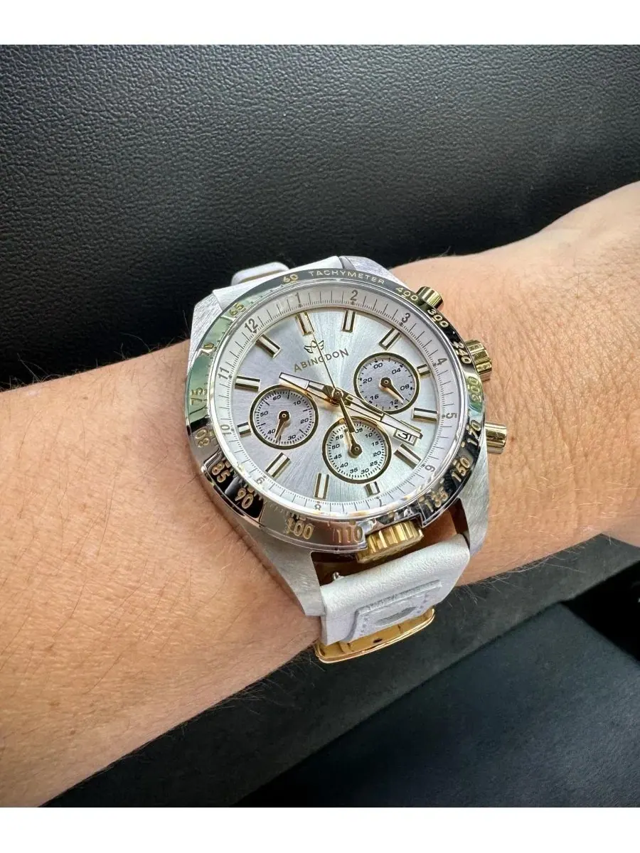 Женские многофункциональные часы Jordan Chronograph с кожаным ремешком цвета шампанского, диаметр — изображение 6 из 7