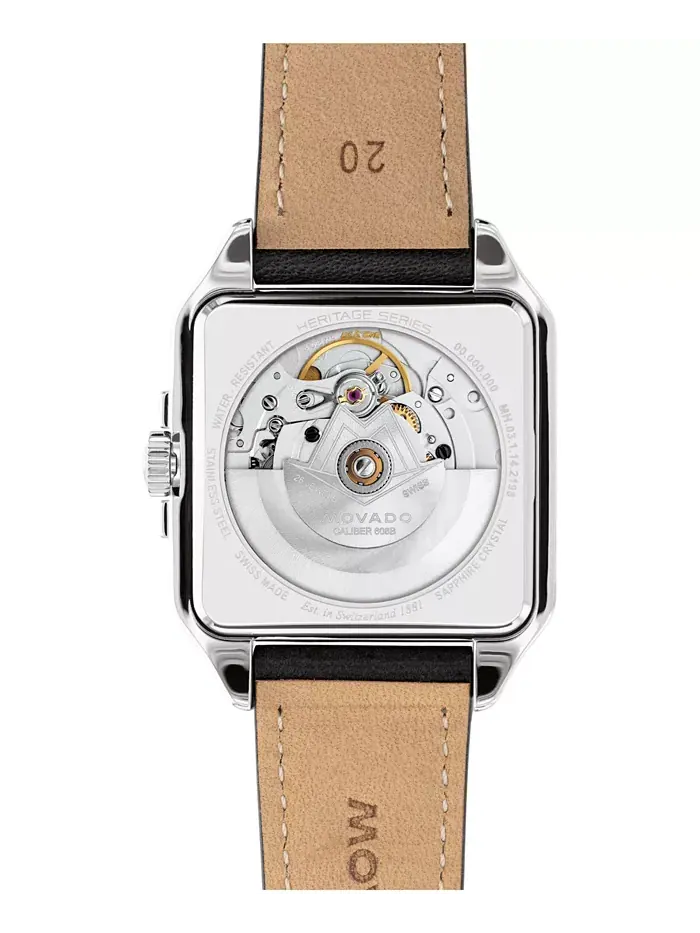 Мужские часы 1917 Swiss Automatic на черной кожаной коже, 35x45.2 мм Movado — изображение 3 из 3