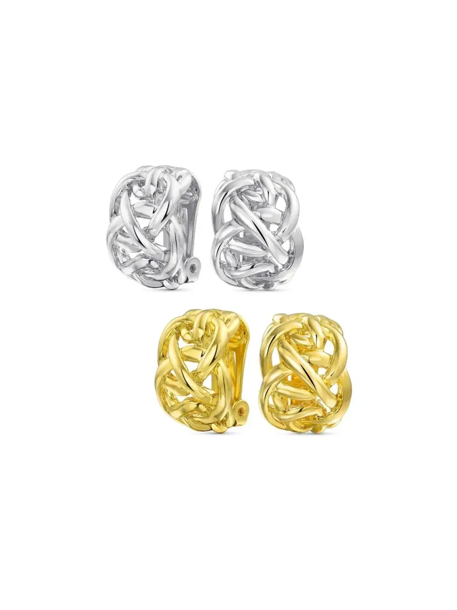 Серьги-клипсы с узелком любви, латунь с золотым покрытием, 2 шт. Bling Jewelry — изображение 1 из 4, оттенок серый