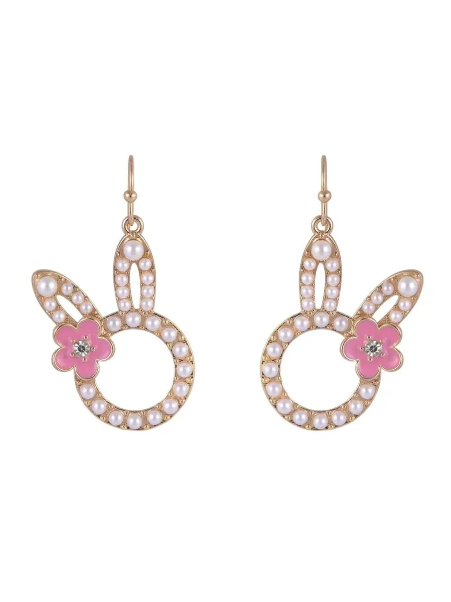 Серьги-пусеты с кроликом и жемчугом, модель Pearl Easter Bunny Hallmark — изображение 2 из 4, оттенок белый