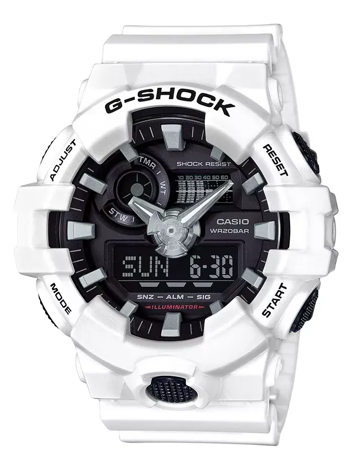 Мужские аналого-цифровые часы с белым ремешком из смолы 54 мм GA700-7A G-Shock