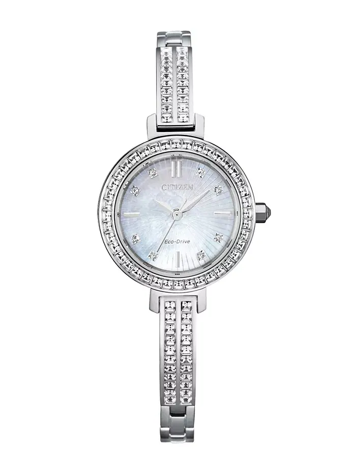 Женские наручные часы-браслет Eco-Drive из нержавеющей стали с кристаллами, 25 мм Citizen