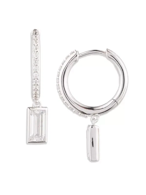 Серьги-Кольца из стерлингового серебра с кубическим цирконием Lauren Ralph Lauren — изображение 2 из 3, оттенок серебряный