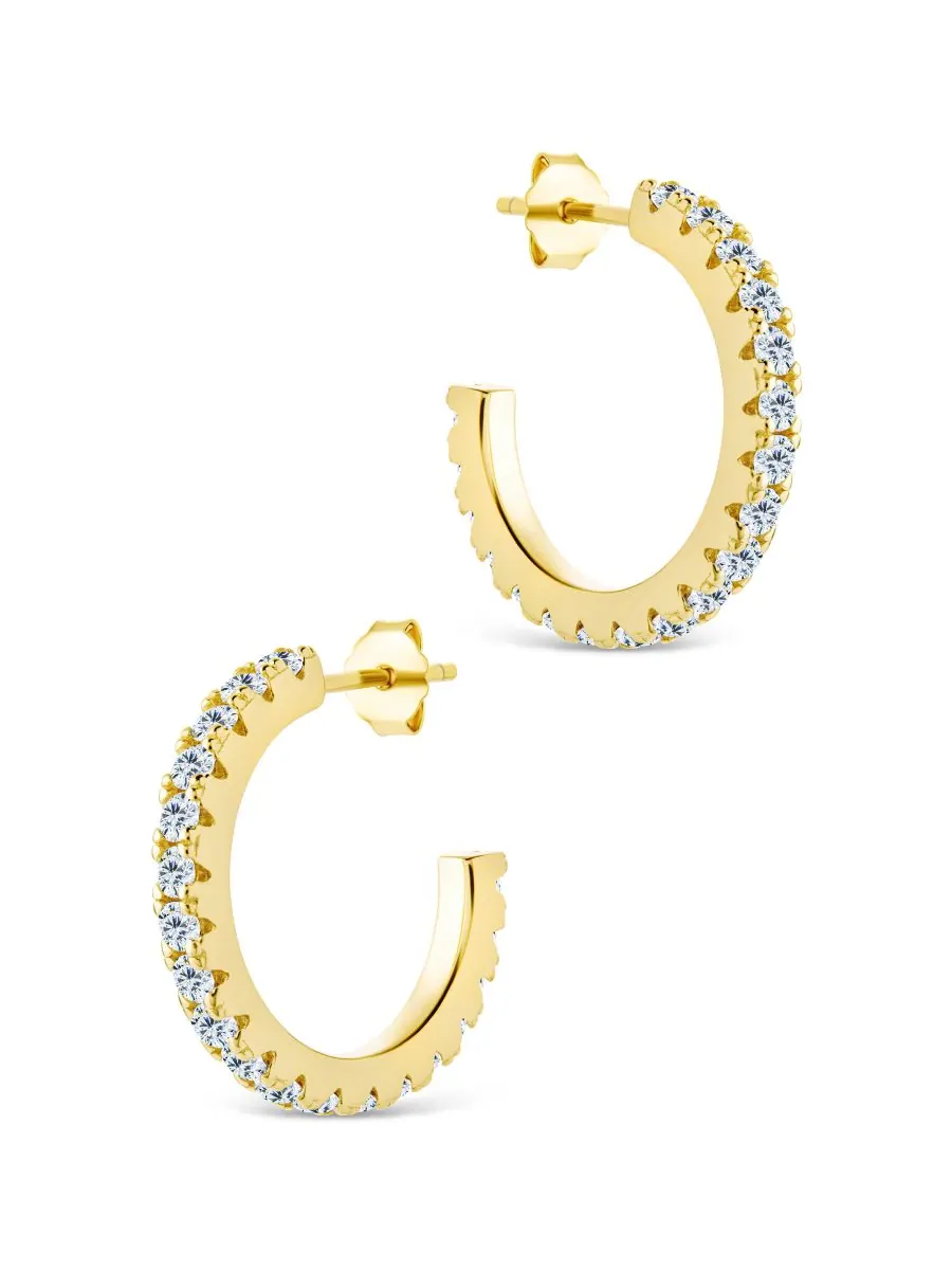 Серьги-кольца Eleri из стерлингового серебра с фианитами - 0,75 дюйма Sterling Forever — изображение 3 из 5, оттенок золото