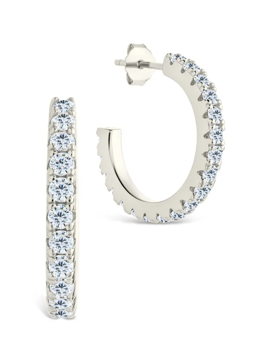 Серьги-кольца Eleri из стерлингового серебра с фианитами - 0,75 дюйма Sterling Forever — изображение 1 из 5