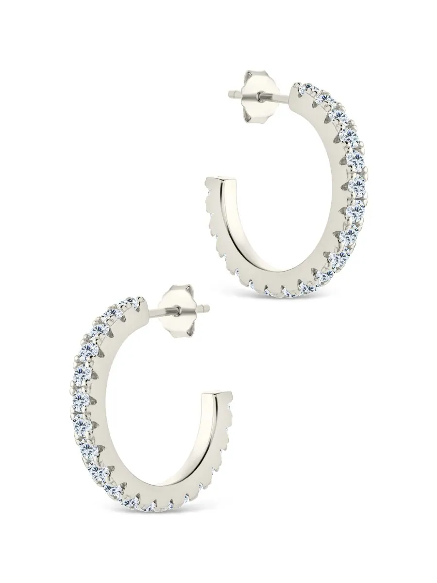 Серьги-кольца Eleri из стерлингового серебра с фианитами - 0,75 дюйма Sterling Forever — изображение 3 из 5