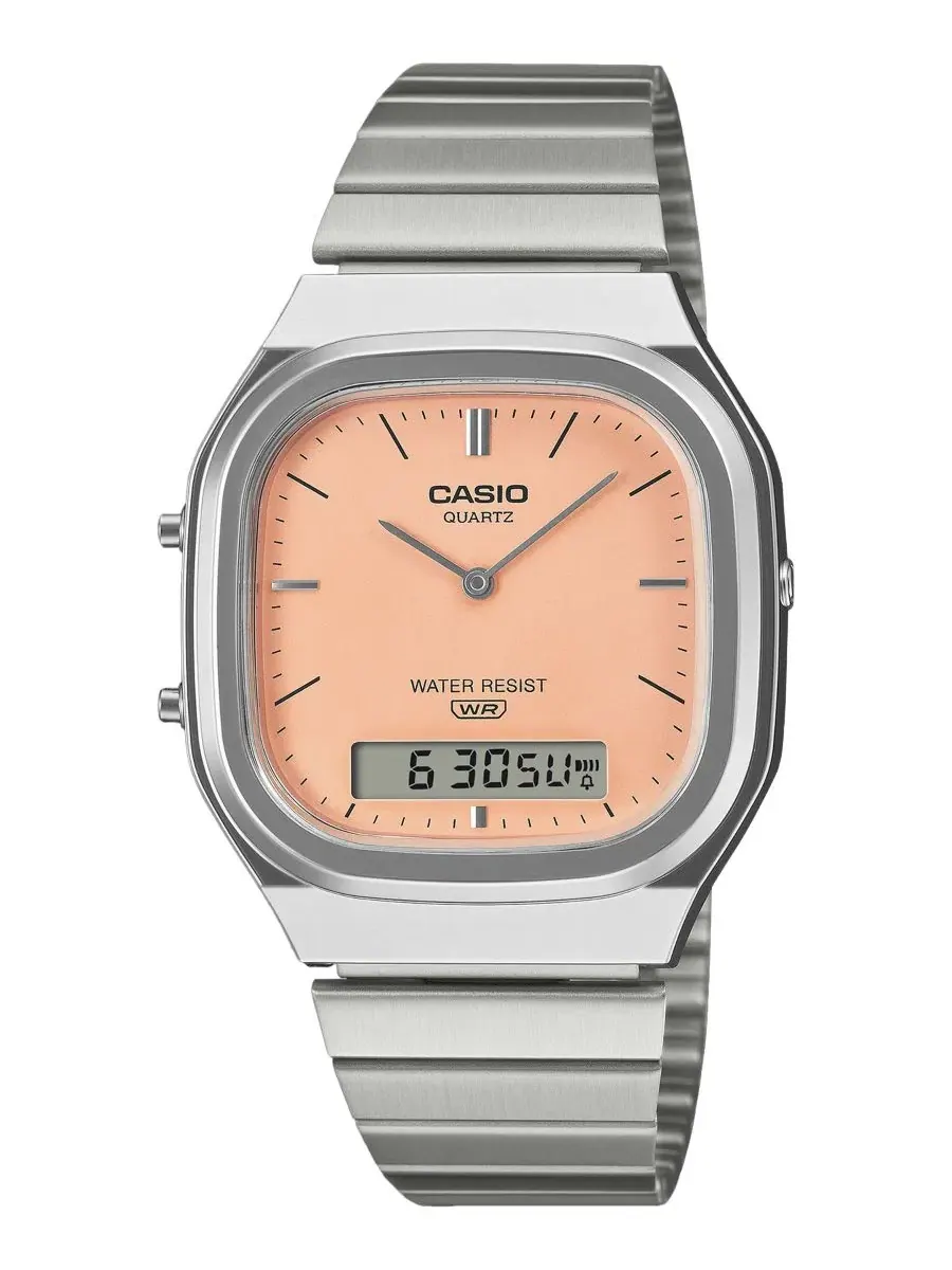 Мужские часы с аналогово-цифровым дисплеем, стальной корпус 35.8 мм Casio — изображение 1 из 3, оттенок серебряный
