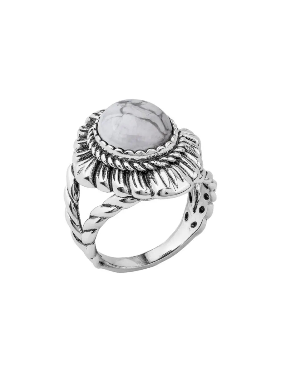 Кольцо из стерлингового серебра с овальным кабошоном White Howlite, Rope Scallop Design — изображение 3 из 7, оттенок белый