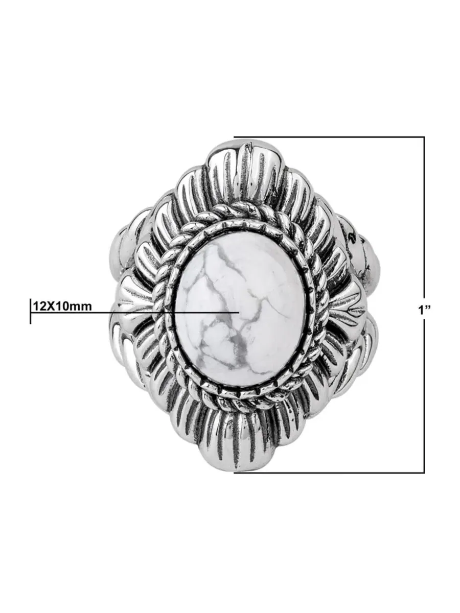 Кольцо из стерлингового серебра с овальным кабошоном White Howlite, Rope Scallop Design — изображение 5 из 7, оттенок белый