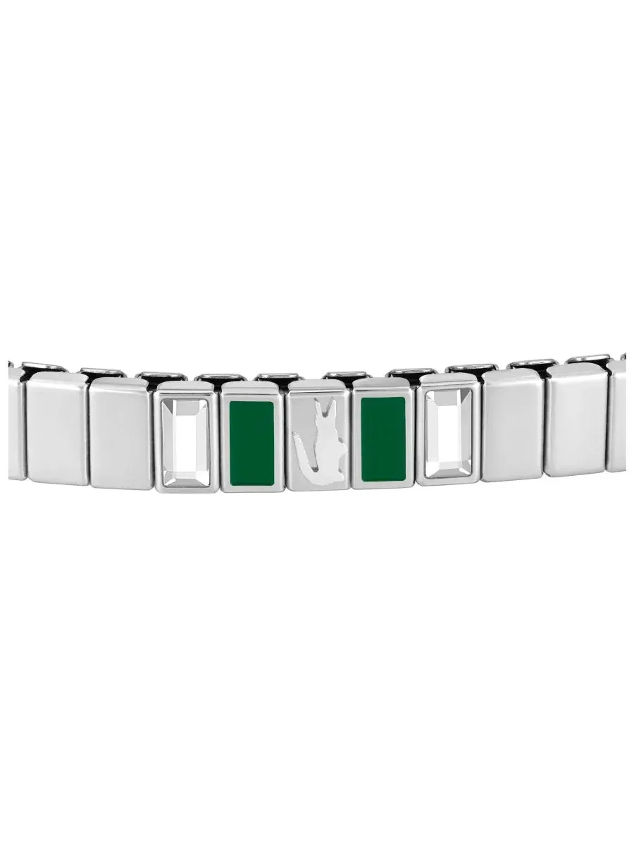 Браслет-пружинка Courtline из стали с зеленой эмалью и кристаллами Lacoste — изображение 2 из 3, оттенок серебряный