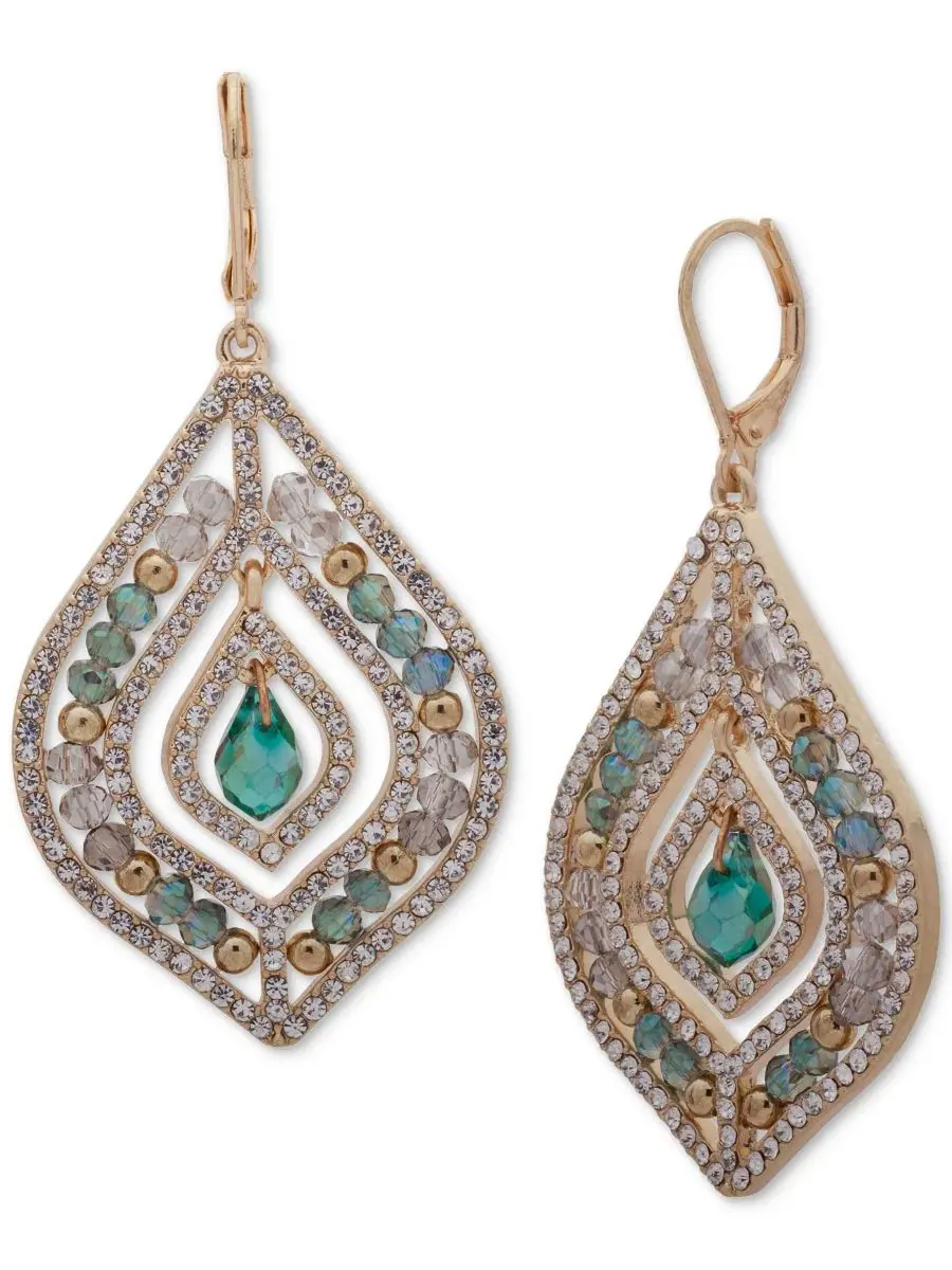 Серьги-люстры с паве и бусинами Gold-Tone Pavé & Bead Chandelier Earrings Collection — изображение 1 из 3, оттенок зеленый