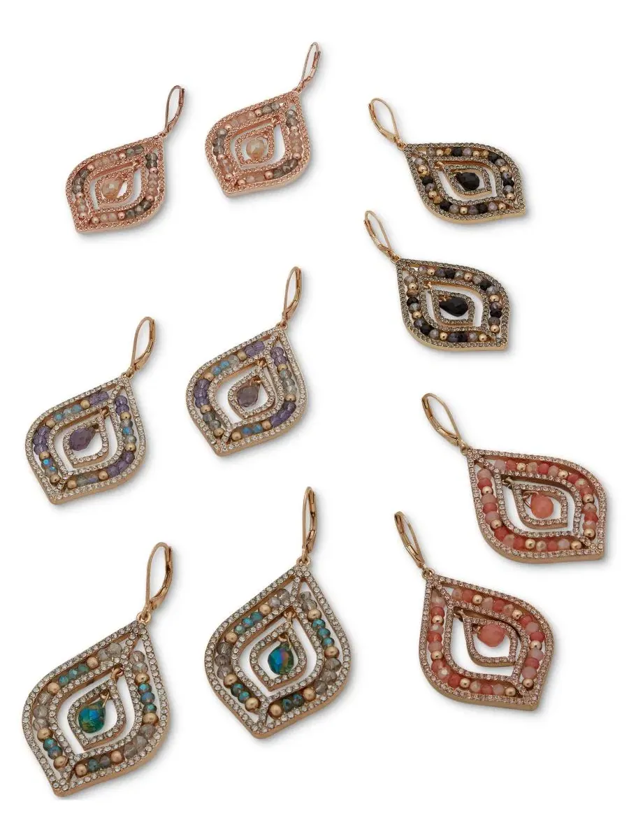 Серьги-люстры с паве и бусинами Gold-Tone Pavé & Bead Chandelier Earrings Collection — изображение 3 из 3, оттенок зеленый