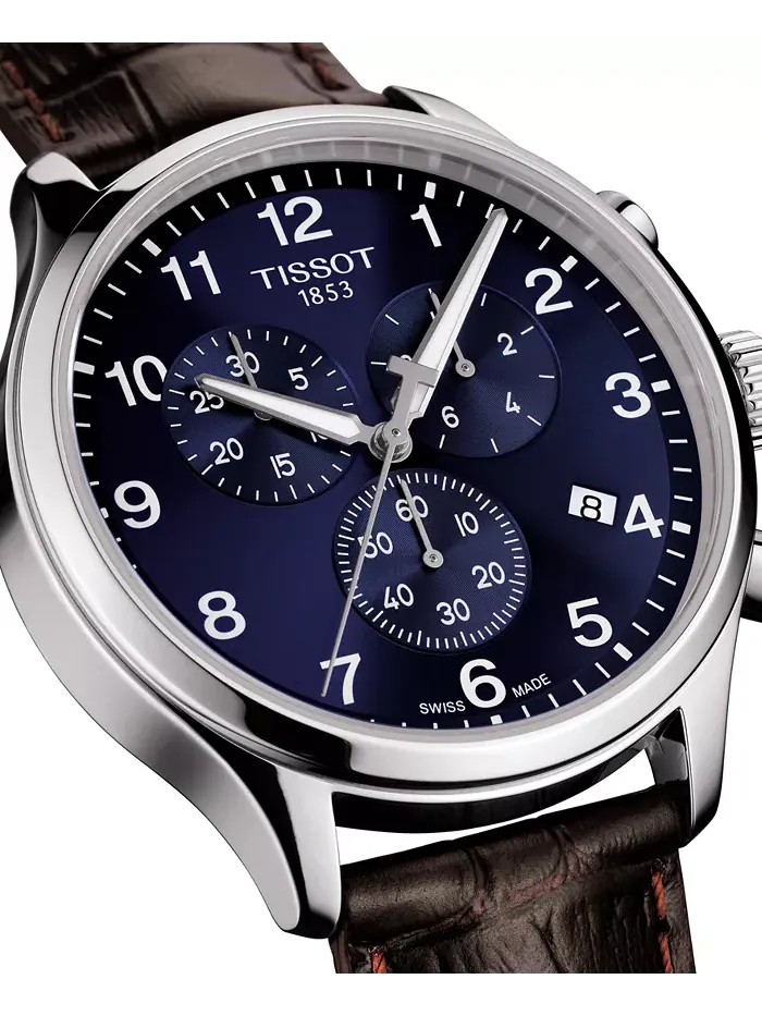 Мужские швейцарские часы Chrono XL Classic T-Sport с хронографом, коричневый кожаный ремешок, 45 мм — изображение 11 из 12