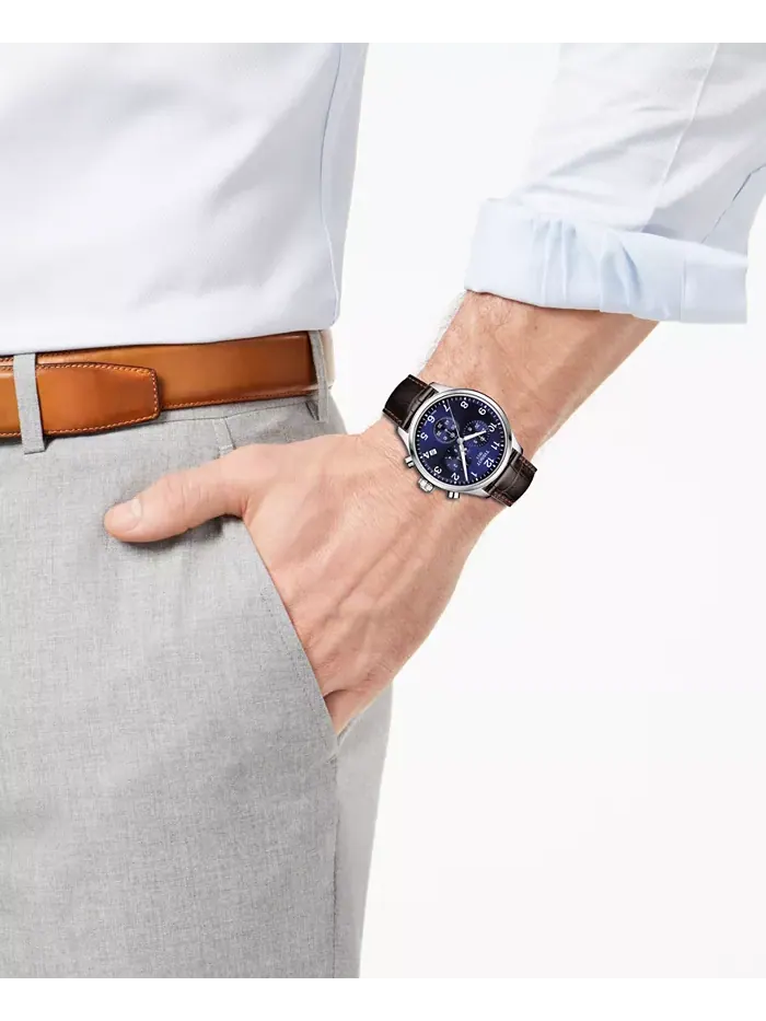 Мужские швейцарские часы Chrono XL Classic T-Sport с хронографом, коричневый кожаный ремешок, 45 мм — изображение 5 из 12