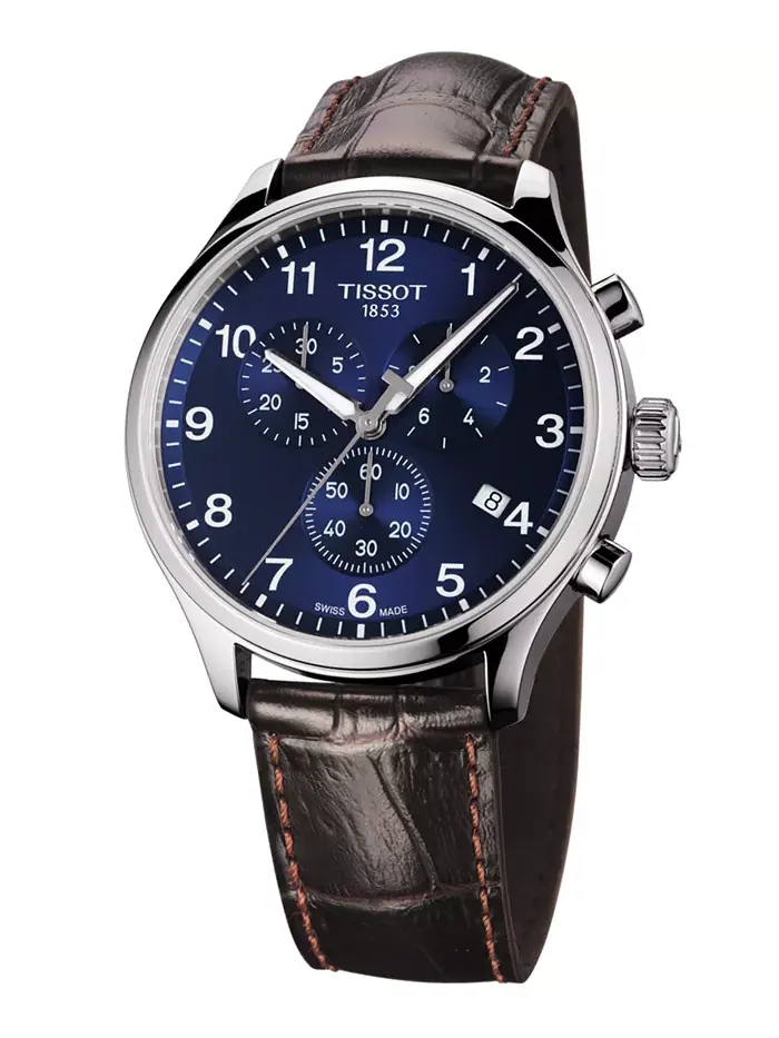 Мужские швейцарские часы Chrono XL Classic T-Sport с хронографом, коричневый кожаный ремешок, 45 мм — изображение 9 из 12