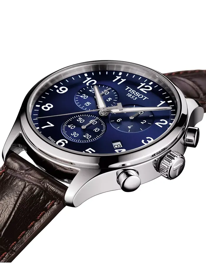 Мужские швейцарские часы Chrono XL Classic T-Sport с хронографом, коричневый кожаный ремешок, 45 мм — изображение 10 из 12