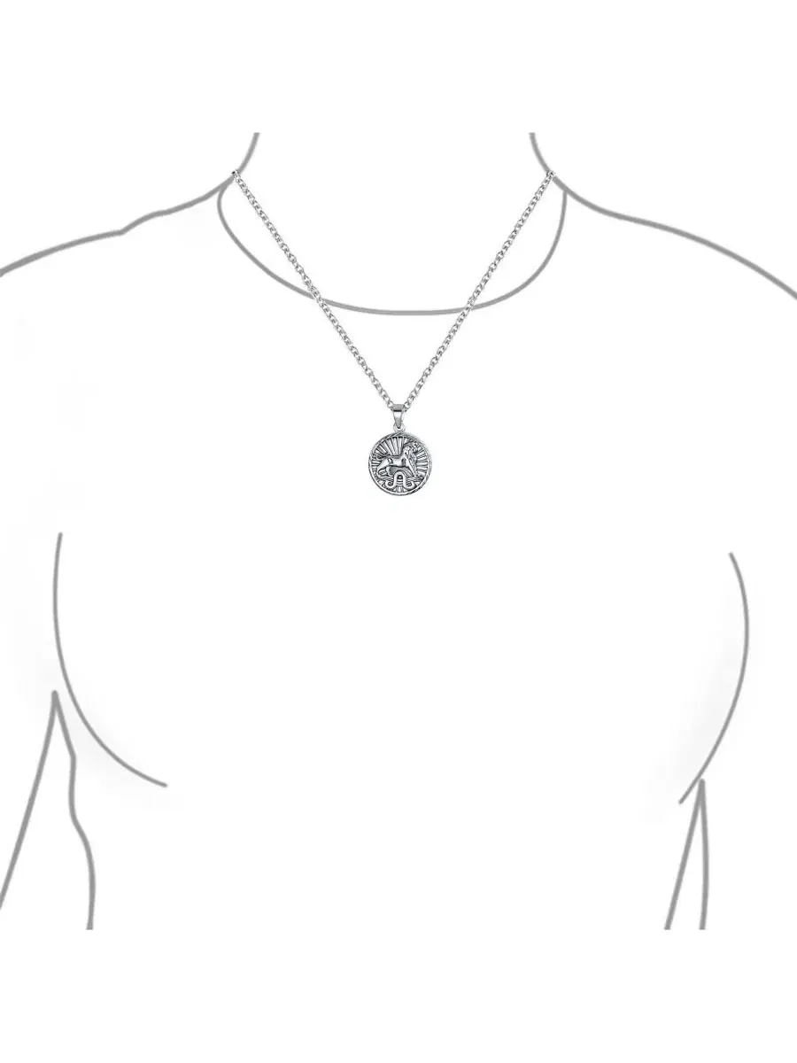 Подвеска-медальон с символом зодиака Лев из серебра 925 пробы Bling Jewelry — изображение 2 из 3, оттенок серебряный