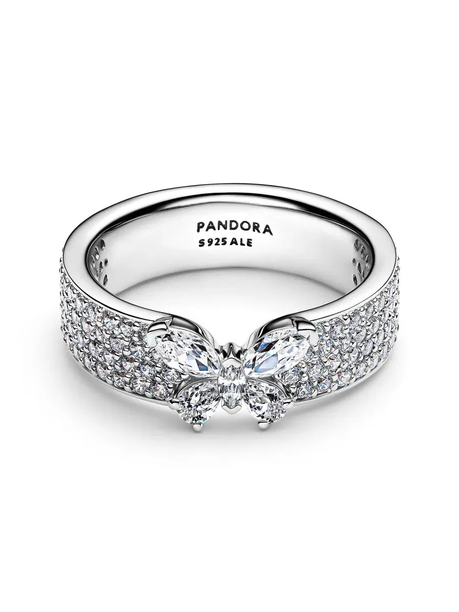 Сверкающее кольцо в виде бабочки Pandora — изображение 2 из 2, оттенок серебристый