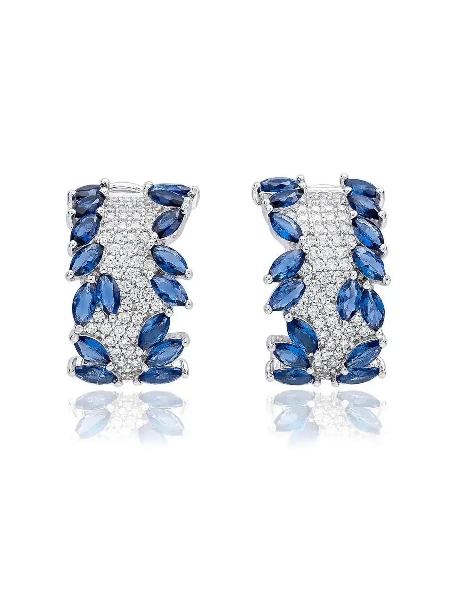 Серьги-пусеты с маркизными циркониями, модель Burst Huggie Suzy Levian New York — изображение 1 из 4, оттенок синий