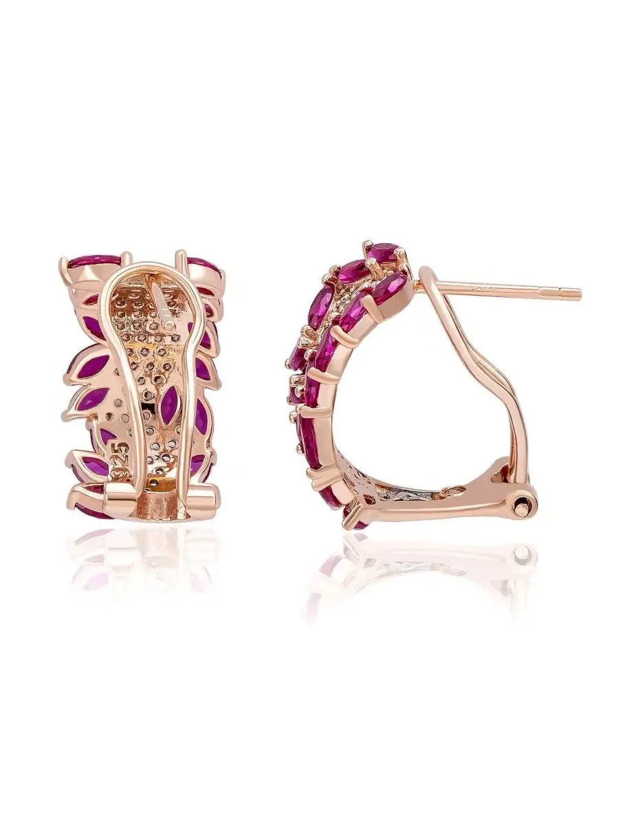 Серьги-пусеты с кристаллами, модель Marquise Burst Huggie Suzy Levian New York — изображение 2 из 4, оттенок красный