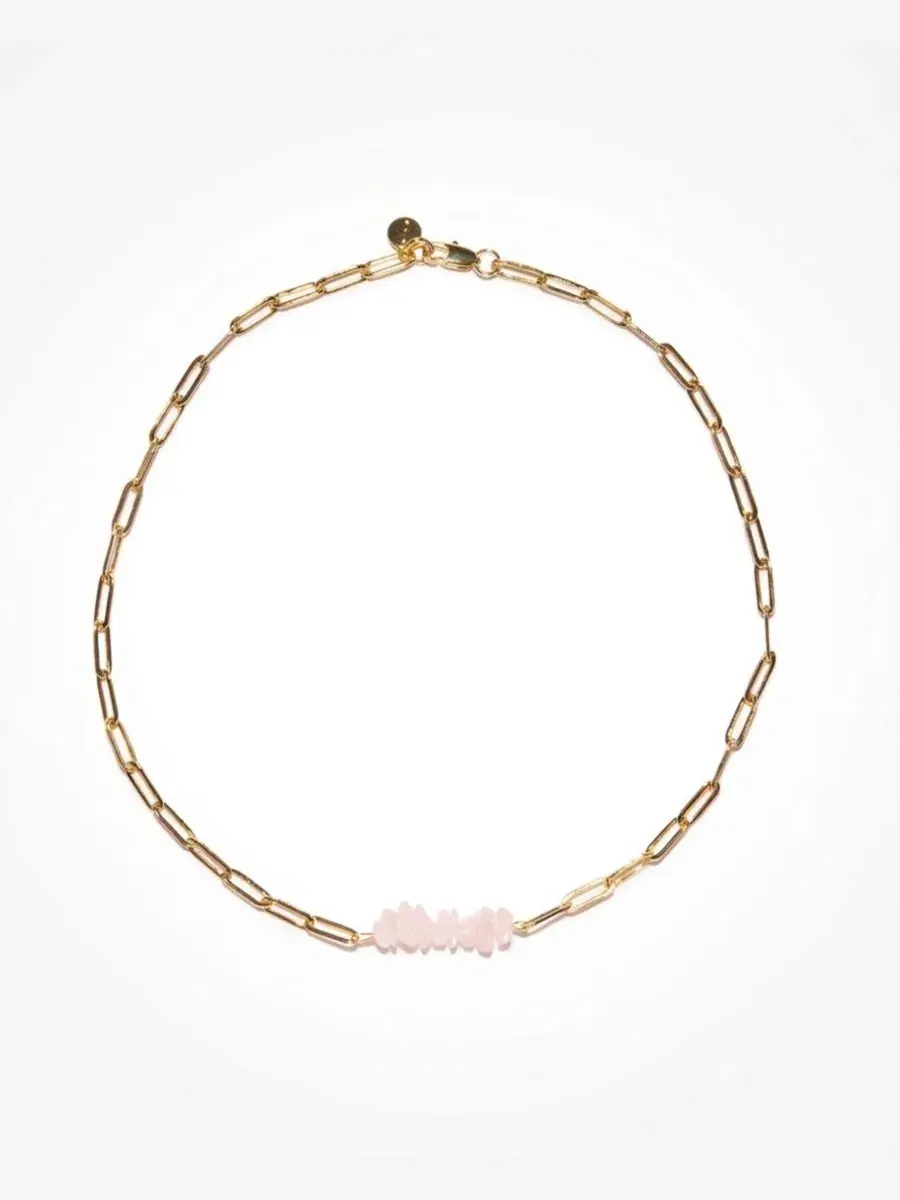 Ожерелье с розовым кварцем и цепочкой с покрытием 18K, Sandrine Joey Baby — изображение 1 из 3, оттенок светлый/розовый