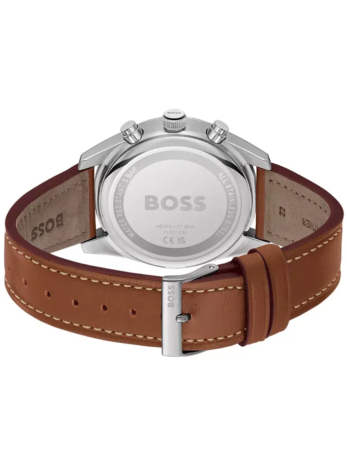 Мужские кварцевые модные часы Skytraveller Chrono с коричневым кожаным ремешком 44 мм Hugo Boss — изображение 3 из 3