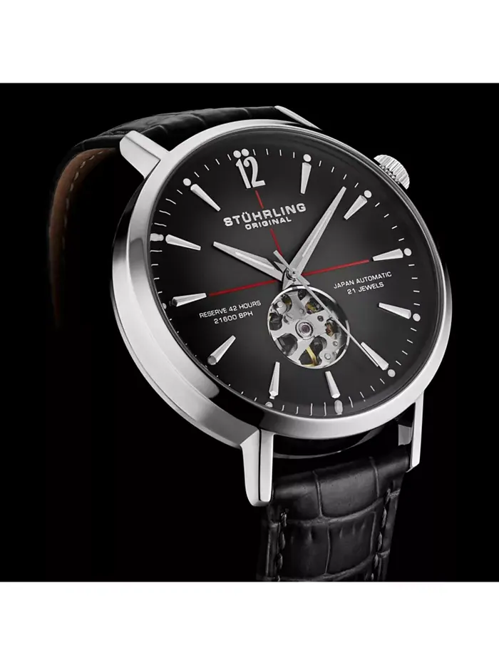 Мужские часы 1021 Quasar Skeleton Automatic, 42 мм Stuhrling — изображение 3 из 4, оттенок черный
