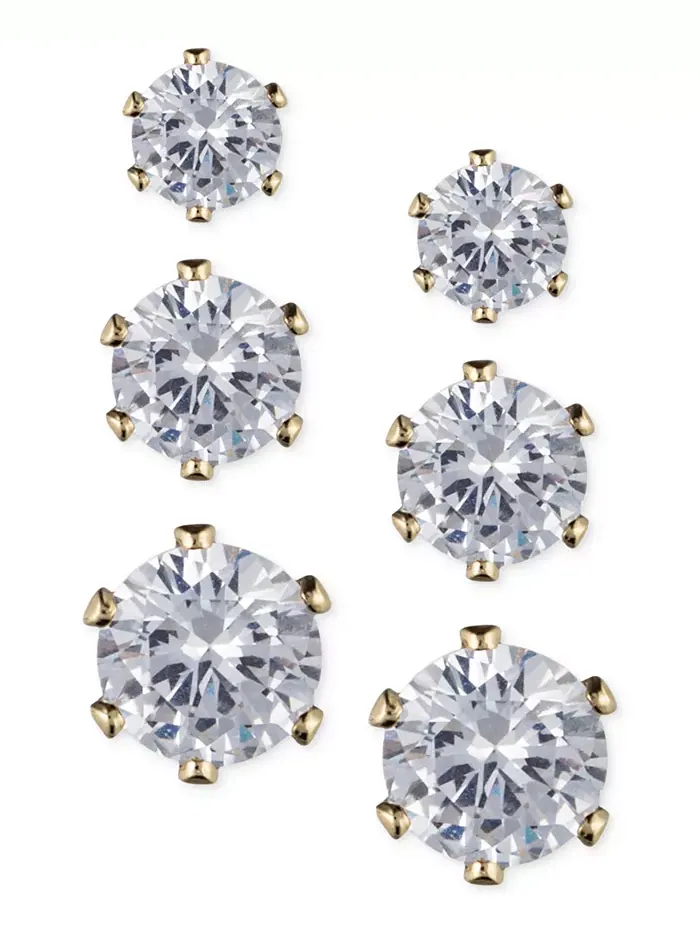 Комплект серег-гвоздиков со стеклянным камнем Anne Klein — изображение 1 из 2, оттенок золото