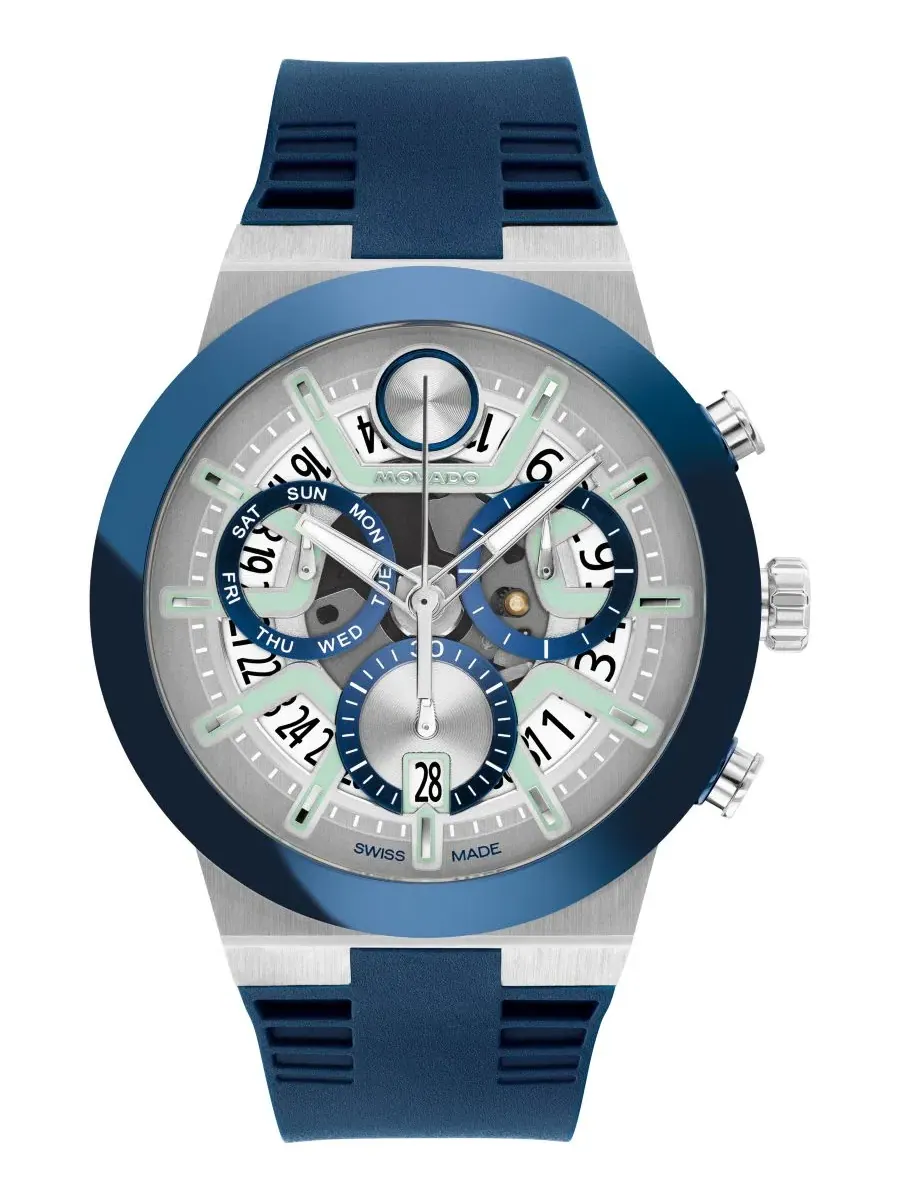 Мужские часы Bold Fusion Swiss Quartz Chrono с синим силиконовым ремешком, диаметр 44,50 мм Movado — изображение 1 из 3
