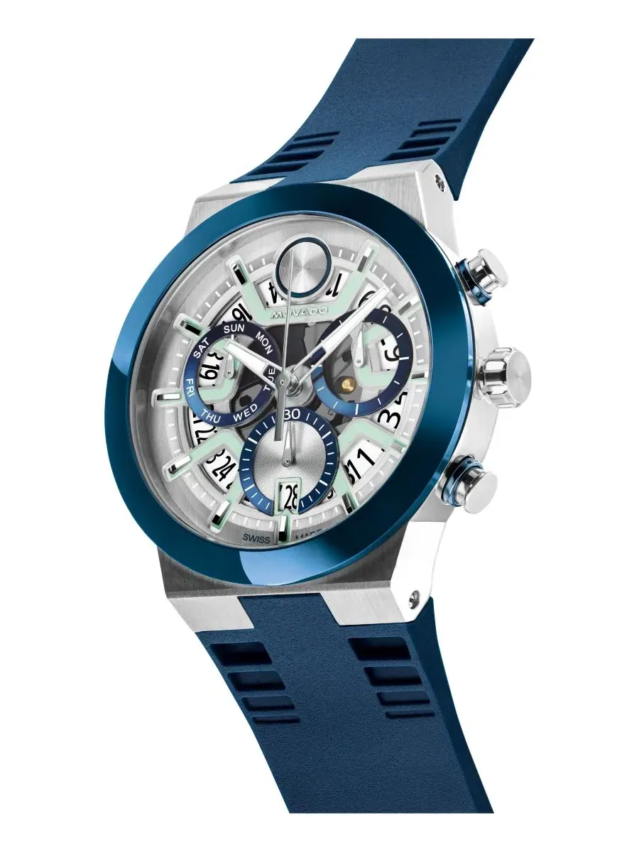Мужские часы Bold Fusion Swiss Quartz Chrono с синим силиконовым ремешком, диаметр 44,50 мм Movado — изображение 2 из 3