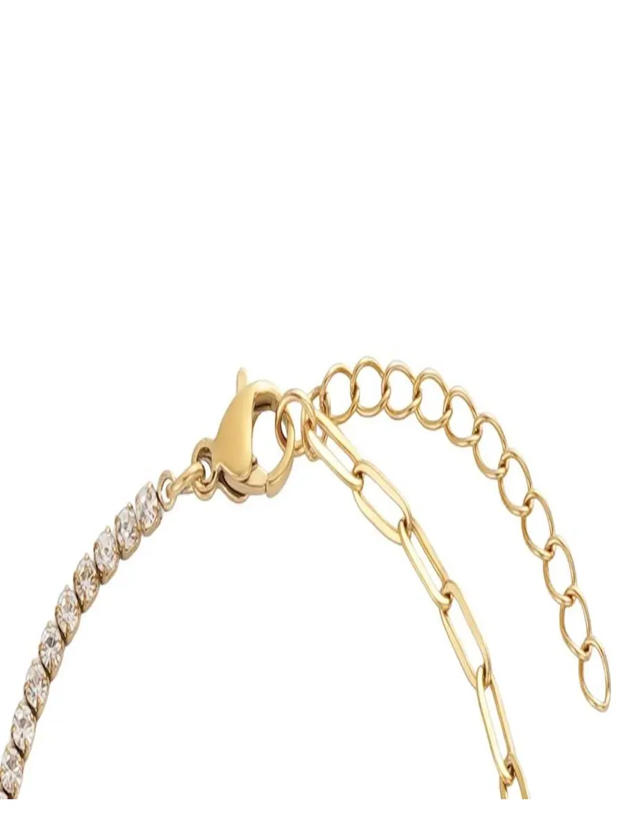 Браслет-цепочка с кристаллами, 18-каратное золотое покрытие, Half Tennis and Paperclip Chain ADORNIA — изображение 2 из 3