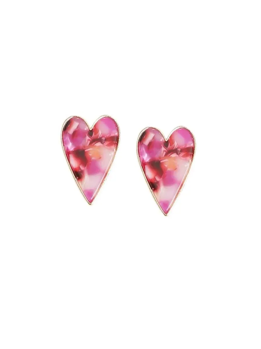 Серьги-гвоздики с мраморным сердцем SOHI — изображение 1 из 5, оттенок красный