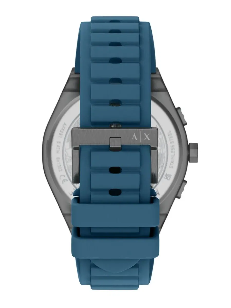 Мужские кварцевые часы-хронограф Armani Exchange Sync с синим силиконовым ремешком, 44 мм A|X — изображение 3 из 9
