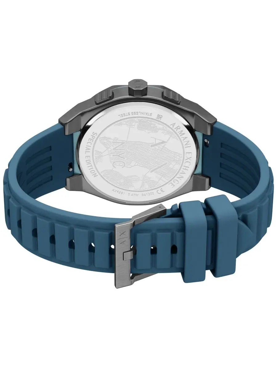 Мужские кварцевые часы-хронограф Armani Exchange Sync с синим силиконовым ремешком, 44 мм A|X — изображение 6 из 9
