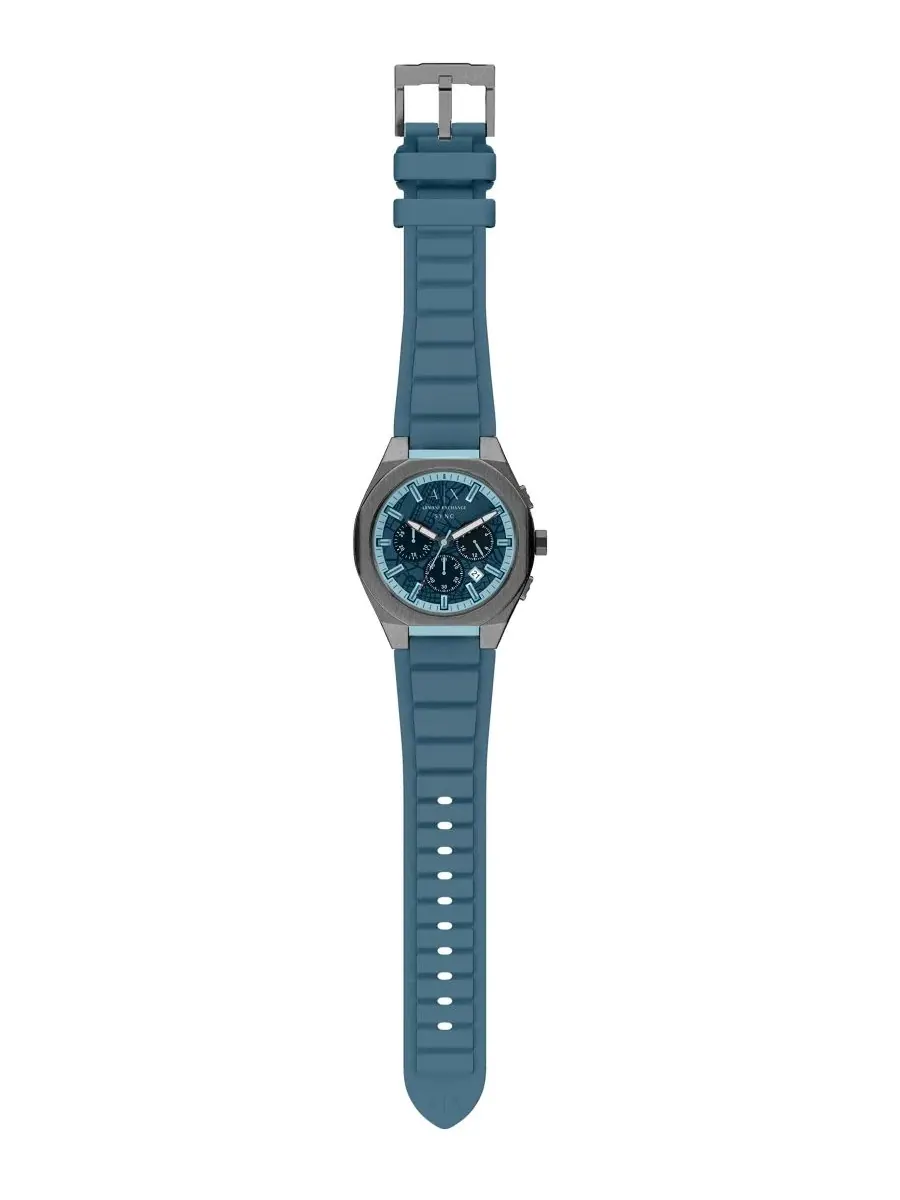 Мужские кварцевые часы-хронограф Armani Exchange Sync с синим силиконовым ремешком, 44 мм A|X — изображение 7 из 9