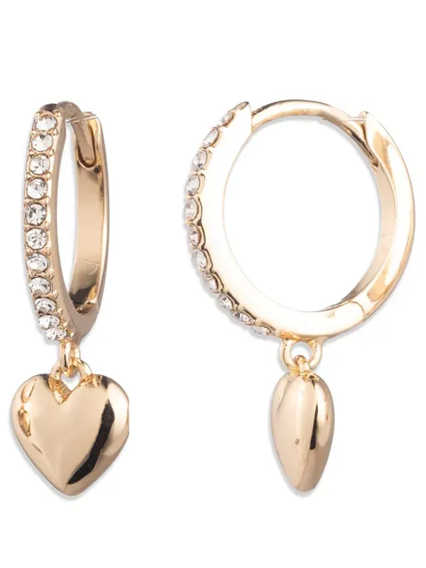 Серьги-Хаги в форме сердца со стеклянными камнями Lauren Ralph Lauren — изображение 1 из 2, оттенок золото