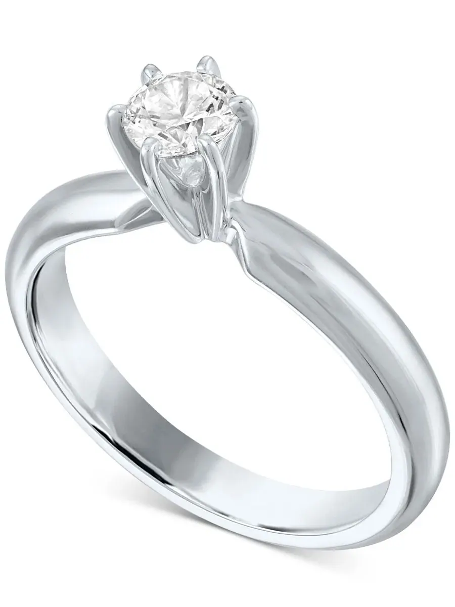 Обручальное кольцо с бриллиантом 1/2 карата, 14k белое золото GIA Certified Diamonds — изображение 1 из 4, оттенок золотистый