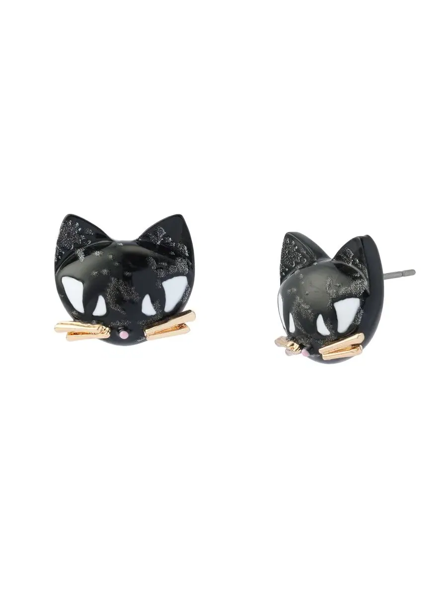 Серьги-гвоздики с черной кошкой Betsey Johnson — изображение 1 из 3, оттенок черный