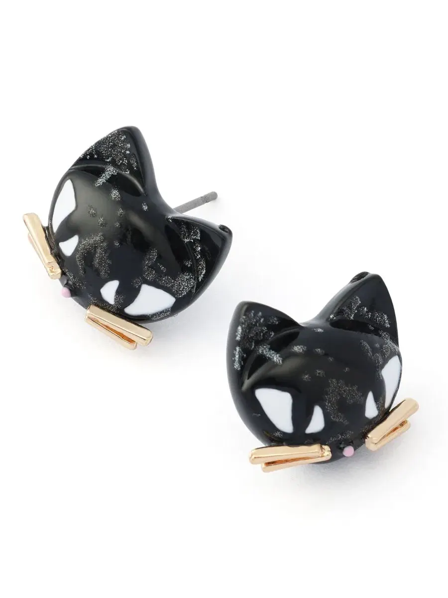 Серьги-гвоздики с черной кошкой Betsey Johnson — изображение 2 из 3, оттенок черный