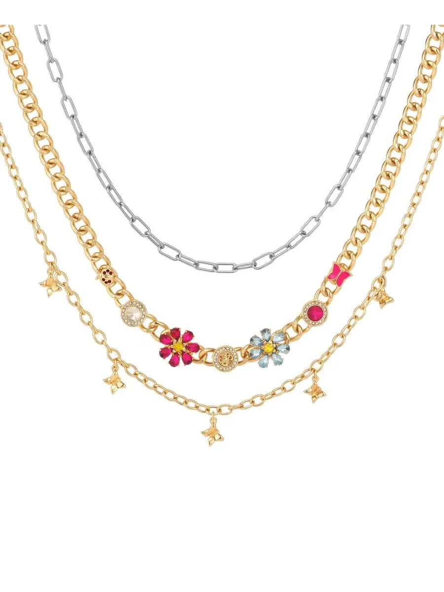 Комплект из 3 колье с разноцветными камнями, Layered Necklace GUESS — изображение 1 из 4, оттенок мульти