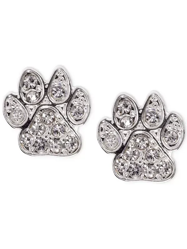 Серьги-Гвоздики в форме лапок серебристого цвета с паве Pet Friends Jewelry — прозрачный