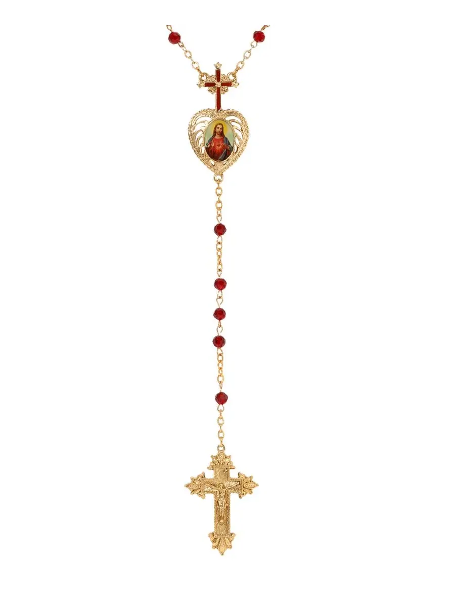 Четки с наклейкой в виде Иисуса из сиамских бусин золотистого цвета Symbols Of Faith — изображение 2 из 3, оттенок красный