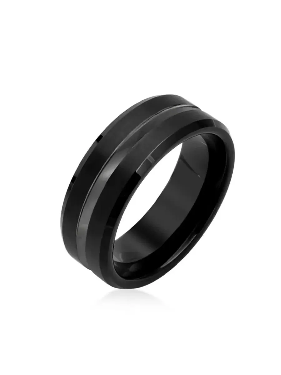 Двухцветное центральное кольцо из титана для пары, удобная посадка Bling Jewelry — изображение 1 из 3, оттенок черный