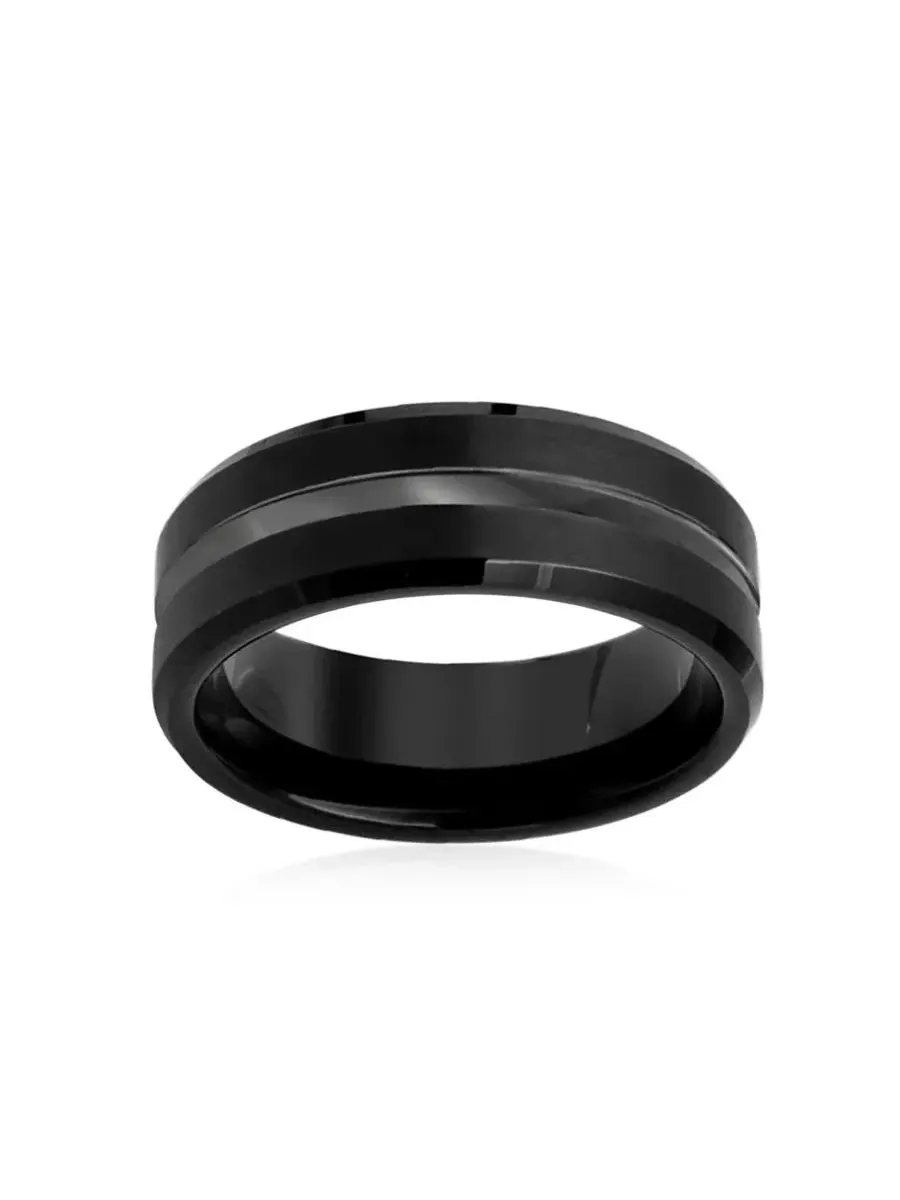 Двухцветное центральное кольцо из титана для пары, удобная посадка Bling Jewelry — изображение 2 из 3, оттенок черный