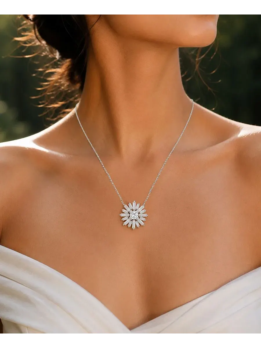 Кулон-солнце с цирконием Rhodium Over Sterling Silver Baguette and Princess Cut Cubic Zirconia — изображение 4 из 4
