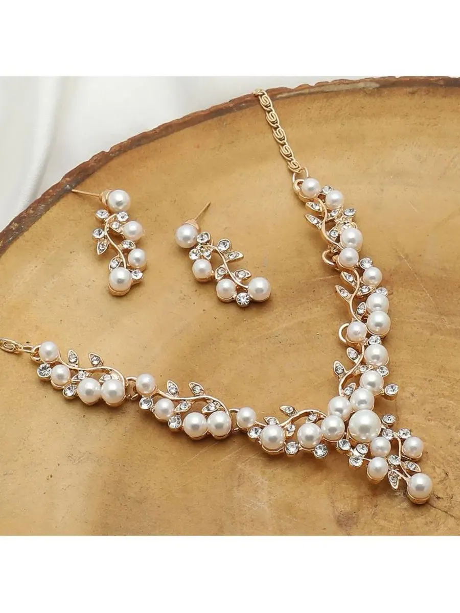 Ювелирный набор с жемчугом Gold Plated Pearl Jewellery Set SOHI — изображение 2 из 6, оттенок белый