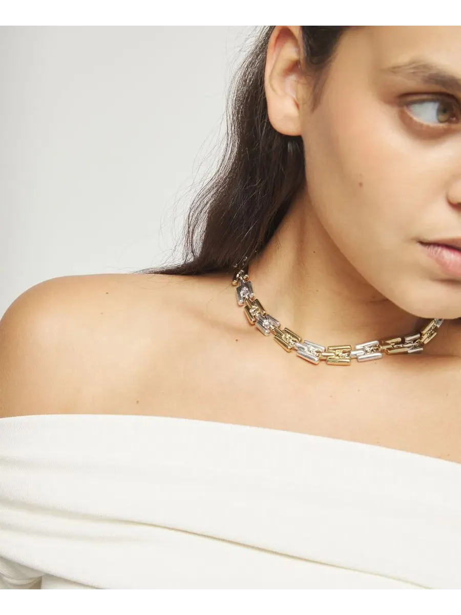 Колье-цепь с чередующимися звеньями Half 18K Gold Half Sterling Silver Alloy Necklace with Links — изображение 4 из 4