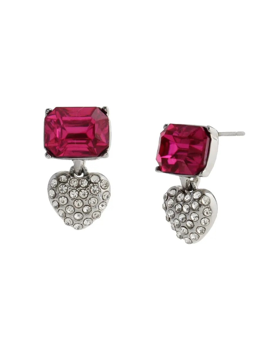 Серьги-подвески в форме сердца с искусственными камнями Steve Madden — изображение 1 из 3, оттенок розовый
