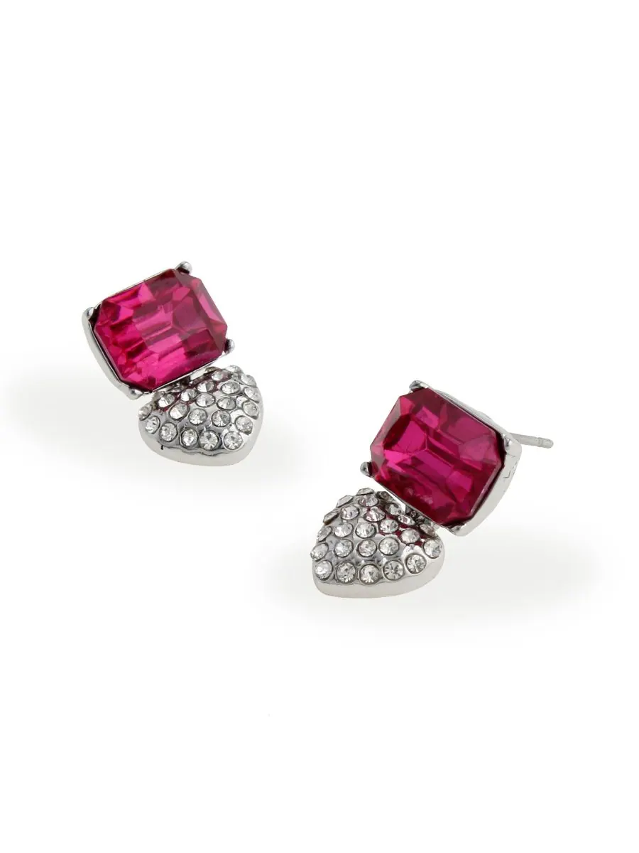Серьги-подвески в форме сердца с искусственными камнями Steve Madden — изображение 2 из 3, оттенок розовый