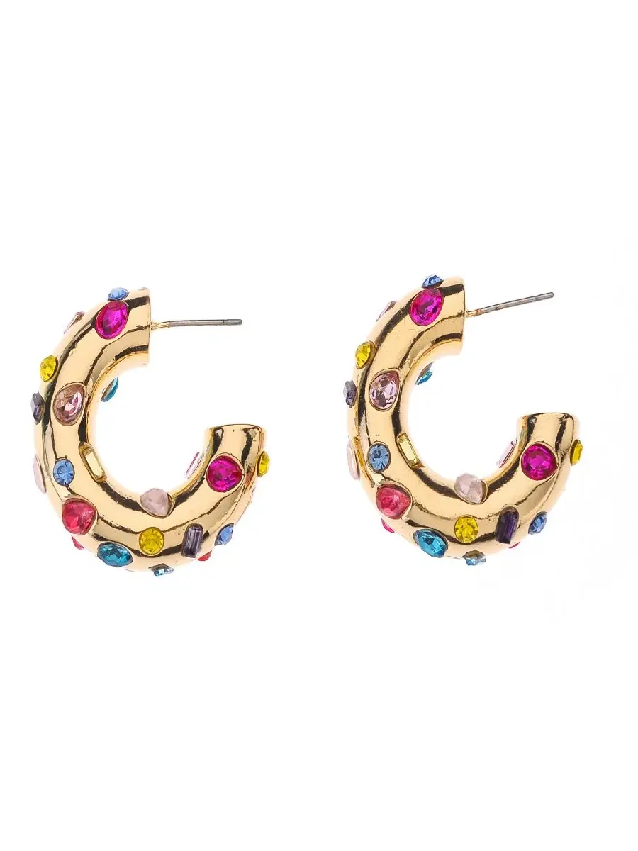 Серьги-пусеты с кристаллами, модель Small Hoop Stud Nicole Miller — изображение 1 из 4, оттенок золотистый/мульти